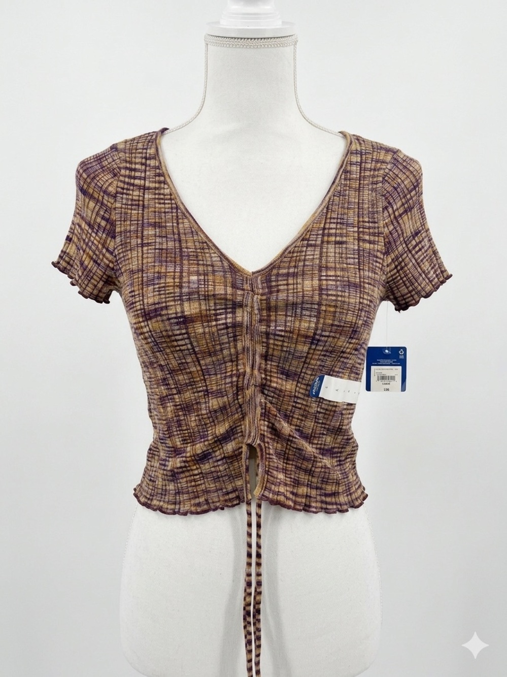 Arizona Jean Company Ruched Tie-Front Crop Top in Brown and Purple